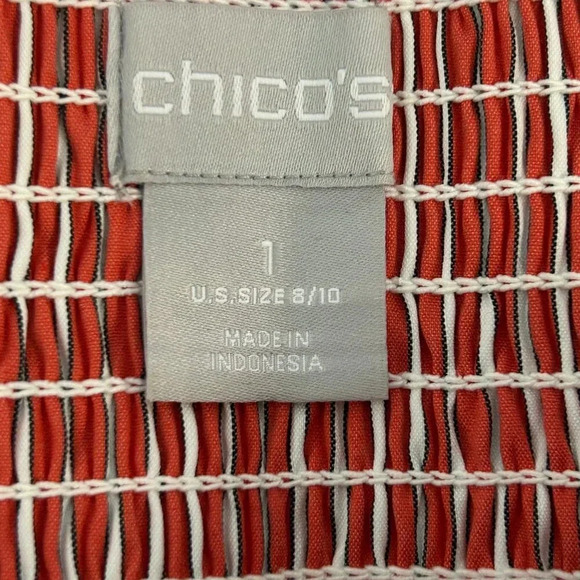 Chico's Orange Red Striped Off Shoulder Size 1 Small to Medium - Picture 2 of 7